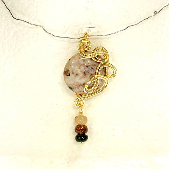 HANDMADE Genuine Jasper Stone Wire Wrapped Pendant with Jasper Dangle Accent - Picture 5 of 9